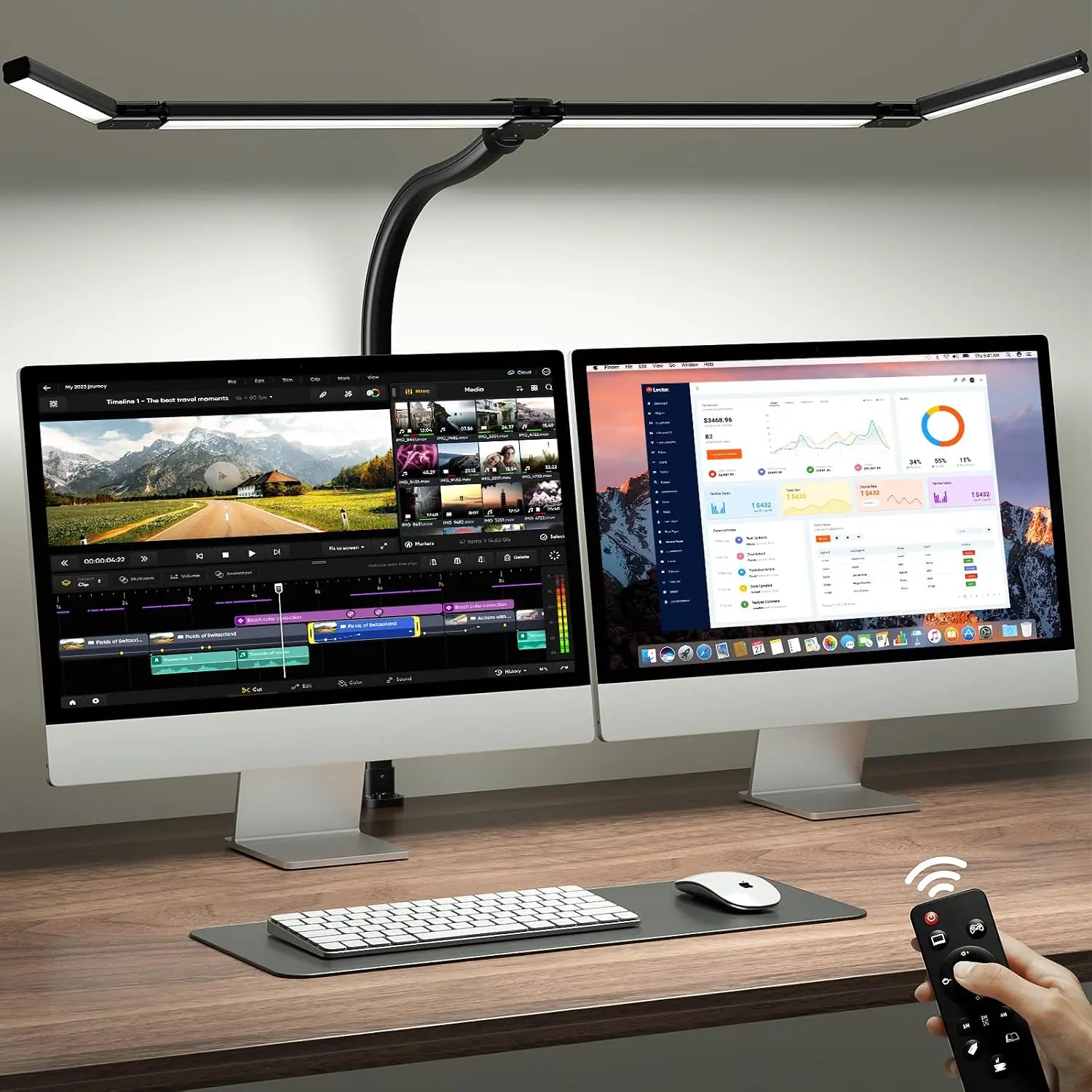 42" Clamp-On LED Architect Desk Lamp, 4-Segment Adjustable Bar, 1800LM Eye-Caring Light with Remote, for Home Office Workbench (Black)