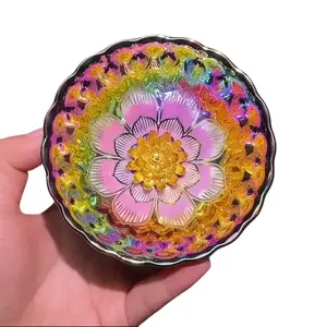 Glowing Rainbow Porcelain Teacup with Carved Golden Lotus Design Luminous and Vibrant Decorative Cup
