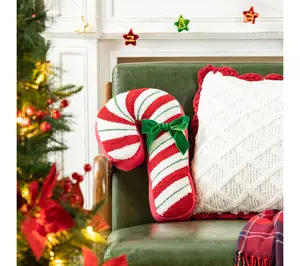 Glitzhome 15.75"H Hooked Christmas Candy Cane Shaped Pillow