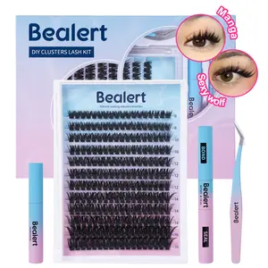 Eyelash Extension Kit Thick Curl Fluffy Clusters Kit With Lash Bond and Seal, Tweezers, DIY Lash Extension (80P-8-16mm) Makeup Cosmetic Flawless