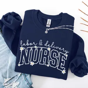 Labor and Delivery Nurse short-sleeve T-SHIRT Or Sweatshirt , Daisy Nurse Shirt, Labor Delivery , L and D Nurse Sweater, L&D Nurse Gift, Mother Baby Nurse Bottom Grey