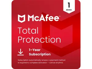 McAfee Total Protection (Windows, macOS, Android, iOS, ChromeOS) 2026 | 1 Device | Includes Antivirus, Scam Protection, Secure VPN | 1-Year Subscription with Auto-Renewal | Digital Download