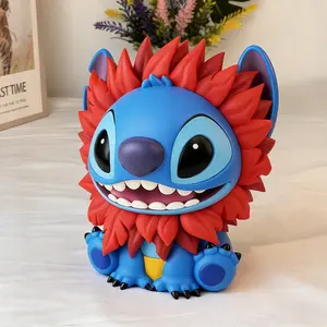 L-Disney Stitch Lion King Theme Piggy Bank Plastic 8.5 Inches Tall 7 Inches Wide Removable Bottom Fine Workmanship Scratch Resistant Officially Licensed Decorative Gift