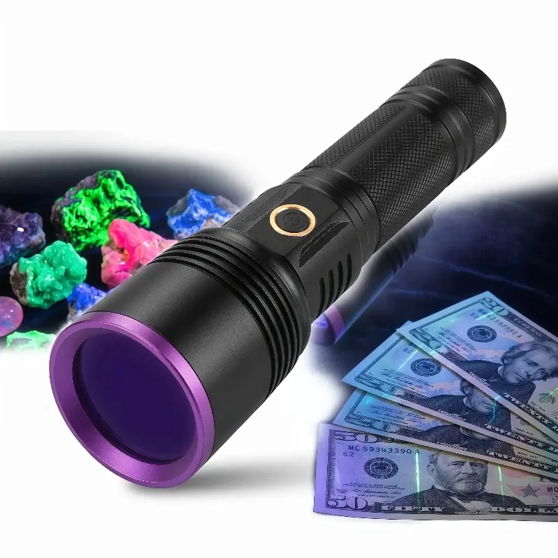 20W 365nm UV Flashlight, Type-C Rechargeable Black Light Detector, High-Power Pure Ultraviolet Handheld Torch for Mineral Hunting, Pet Urine Stain Detection
