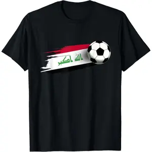 Iraq Flag Top Iraqi Soccer Flag Iraqi T-Shirt Pure Cotton Graphic Tees Menswear Top: Gifts for Men & Women