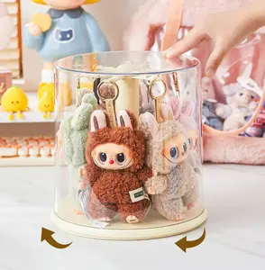 Transparent Rotating Display Box for La Bu Bu Pop Mart - Clear Dustproof Stackable Blind Box Holder Display Case for 5.9-6.7 inch Doll Keychains All-Round Display (NO Dolls) Organiser Jewelry Organizer Makeup Organizer Jewelry Box