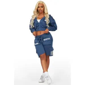 Natanya Navy Cargo Short Set