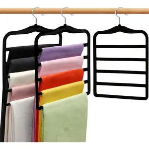 Closet Organizers and Storage, 3 Pack Pants-Hangers-Space-Saving, Velvet Non Silp 5 Tier Scarf Jeans Closet Organizer,Dorm Room Essentials for College Students Girls Boys Guys,Organization and Storage