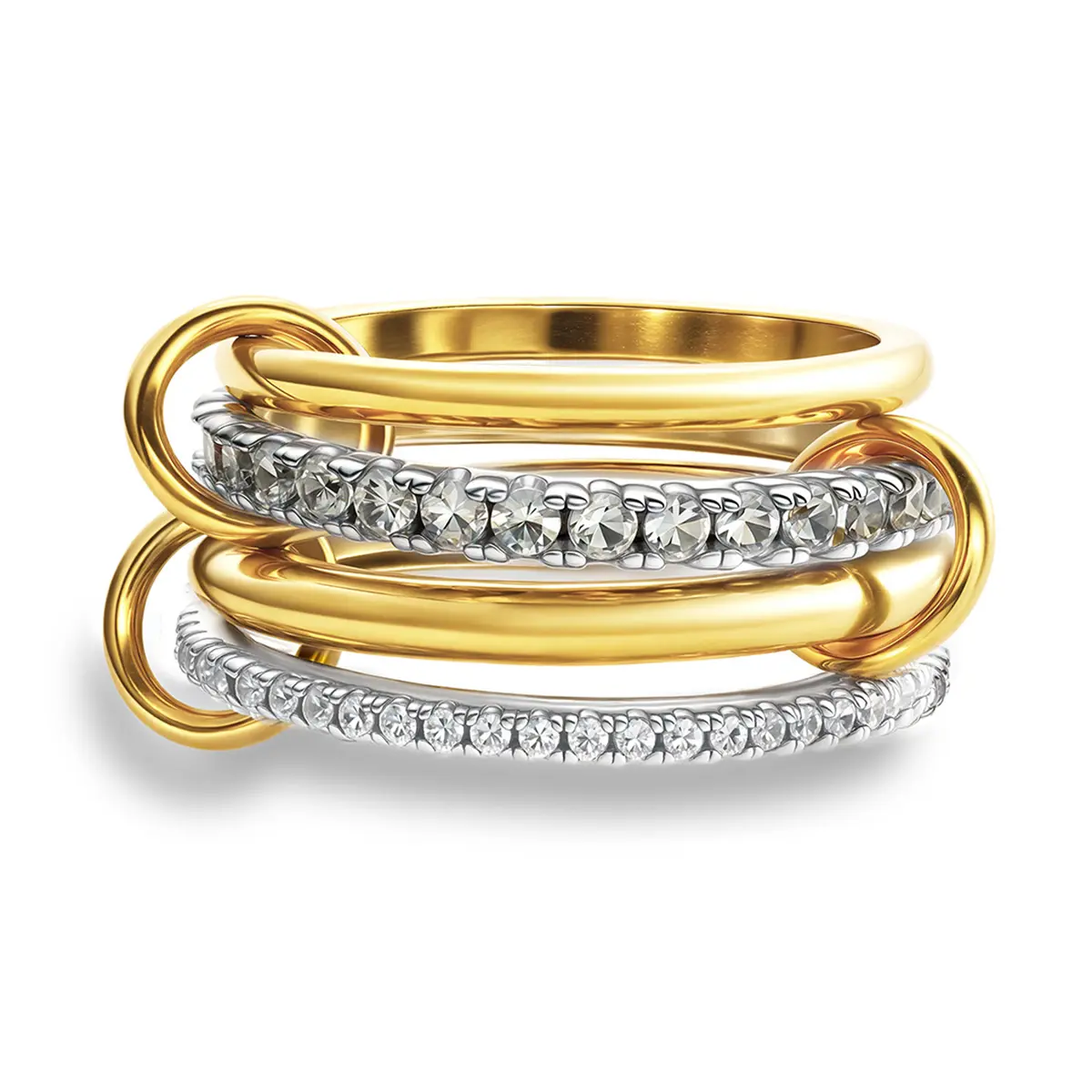 Women's Fashion Stackable 3-Ring Set, 18k Gold-Plated Cubic Zirconia, Silver-Gold Mixed Metal Daily Casual Rings for Women, Sizes 7-11, Ideal for Anniversary, Birthday, Graduation Gifts, Fashion Stackable Rings