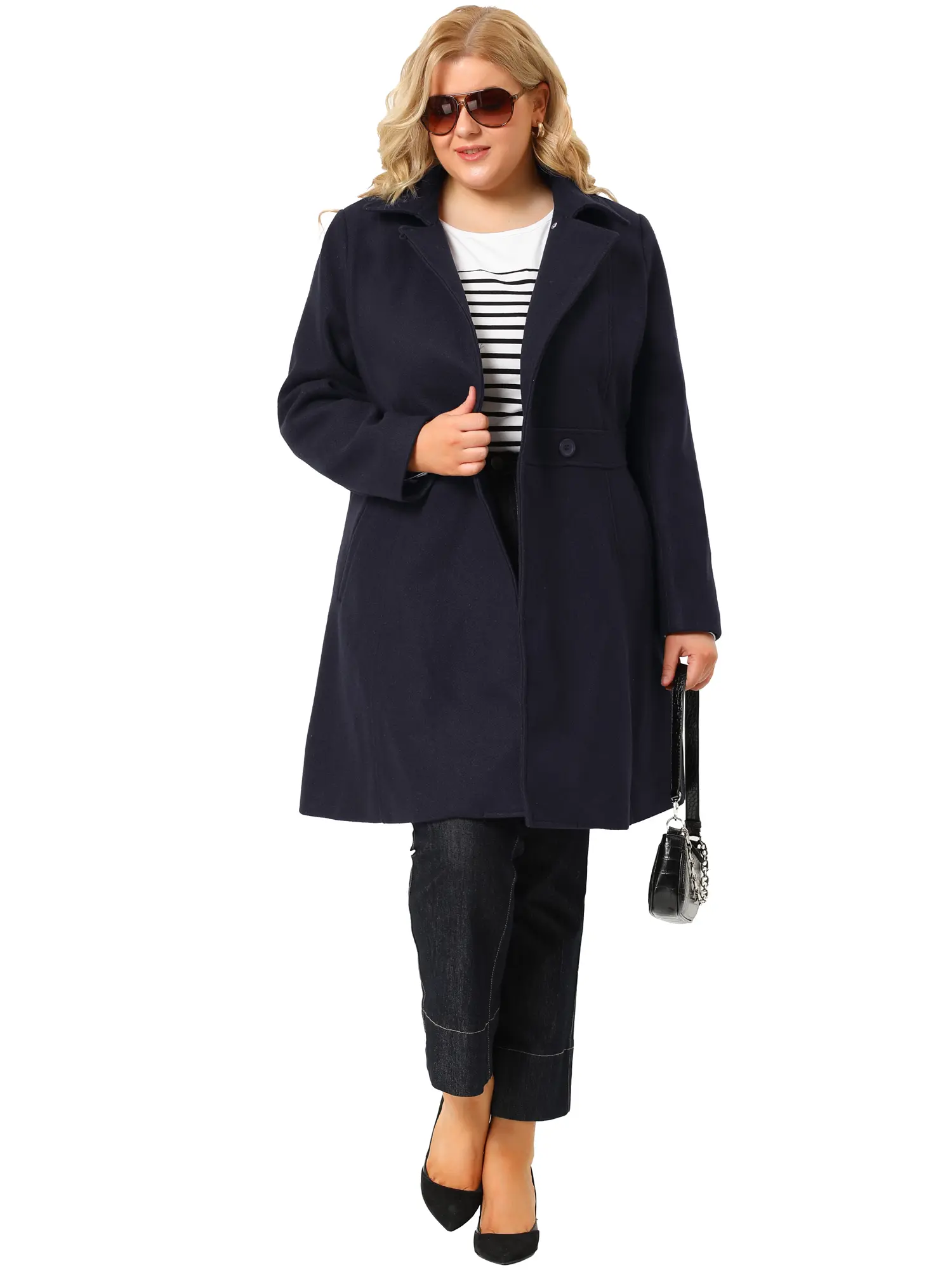 Agnes Orinda Plus Size Peacoat Winter Notched Lapel Single Breasted Elegant Long Trench Coats