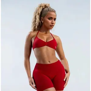 DFYNE Women's Strappy Open Back Padded Halter Sports Bra Breathable Comfortable for Yoga Gym Fitness Training Sportswear Clothes