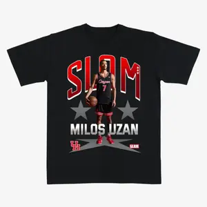 Milos Uzan Slam Graphic T-Shirt – Basketball Tee, UH Player Print, Vintage College Streetwear Fan Shirt