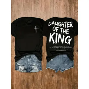 Comfortable and stylish for wearing at home or on the go King Jesus Graphic T-Shirt - Women's Soft Casual Crew Neck Short Sleeve T-Shirt, Double Sided Print, 180g Cotton, Essential for Women