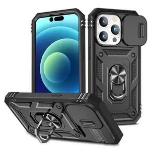 Luxury Slide Camera Lens Protection Armor Case for iPhone 17Air 17 16 15 14 13 12 11 Plus Pro Max Military Grade Bumpers Metal Ring Cover