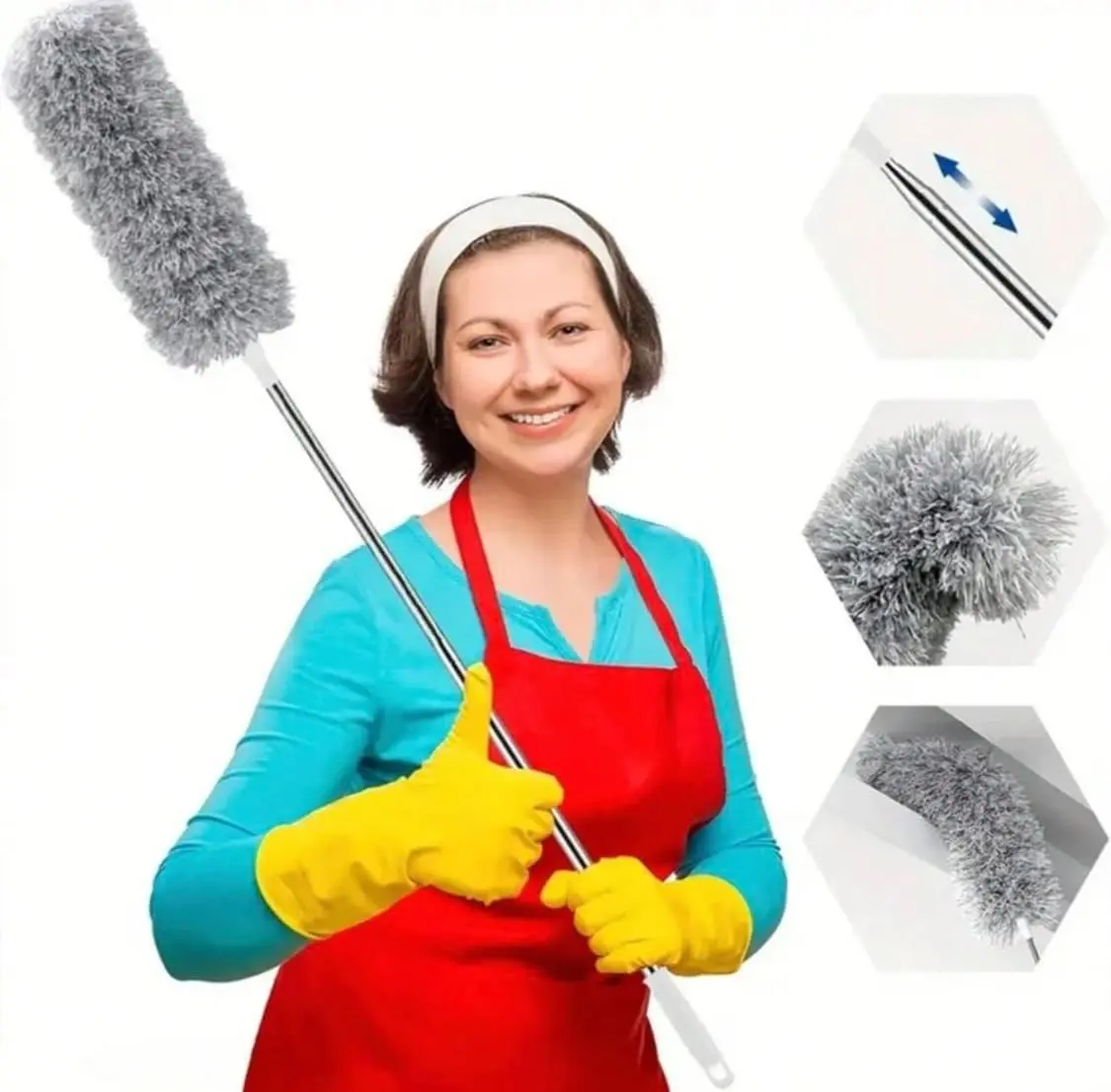 Microfiber Feather Duster with 100 Inches Extendable Pole, Dusters for Cleaning Ceiling, Fan, Furniture