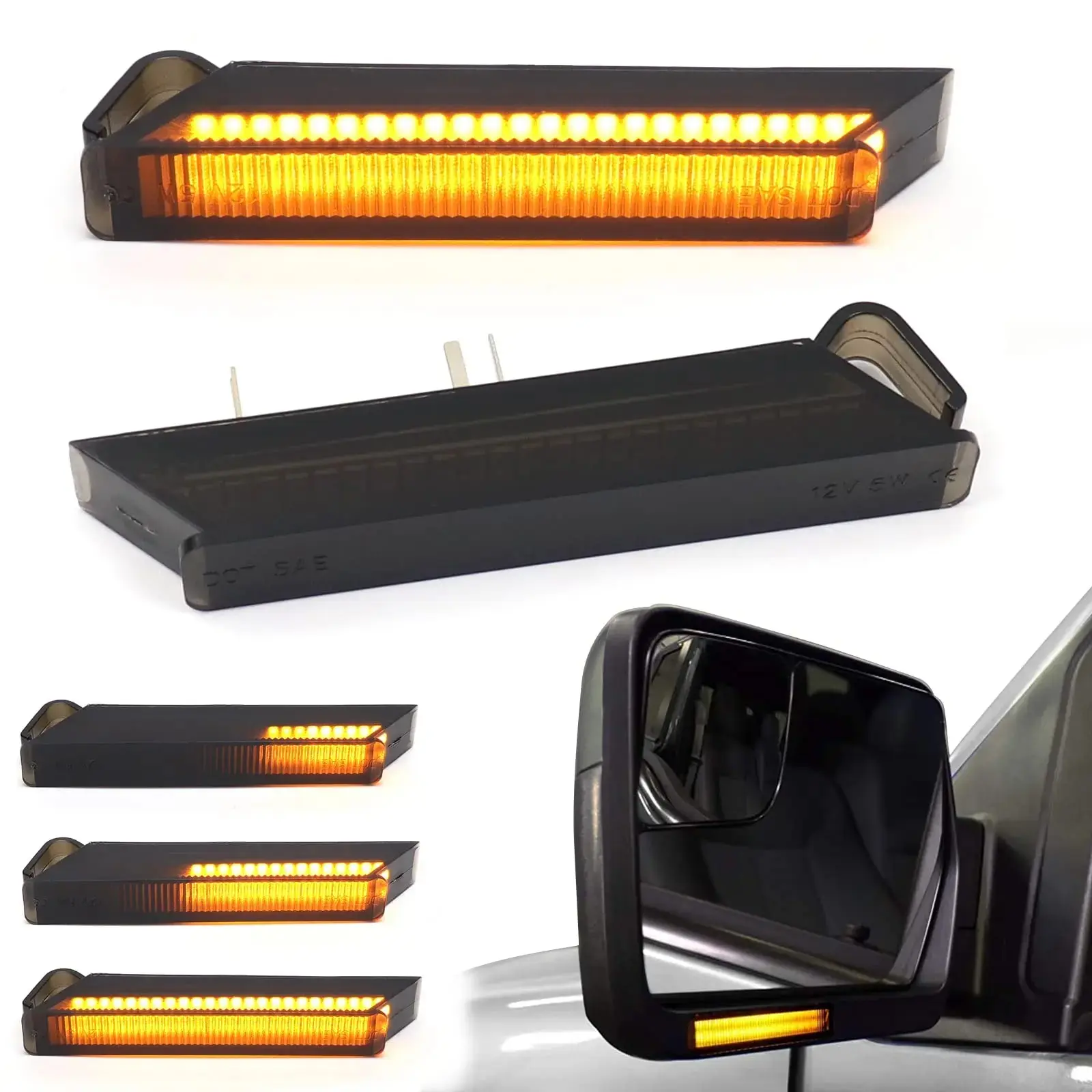 💡🚗 2 Pieces LED Side Mirror Reflector Lights | Fits Ford F-150/Raptor/Expedition Lincoln Mark LT ✅ OEM 4L3Z13B374AA/4L3Z13B375AA ✅ Dynamic Sequential Turn Signal ✅ 12V Plug & Play ✅  High Brightness
