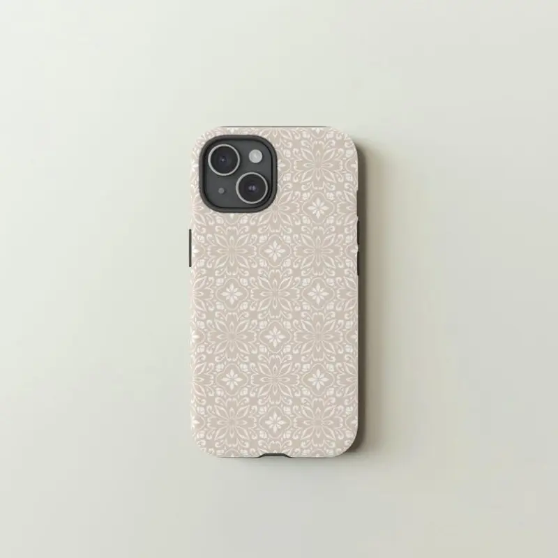 Talavera Slim Fit Dual-Layer TPU-Polycarbonate Smartphone Case - Cream & White Mexican Tile Design, Shockproof Raised Bezels, Multi-Model for iPhone 11/12/13/14/15/16/17 Pro, Pro Max, Plus, Standard Edition Air