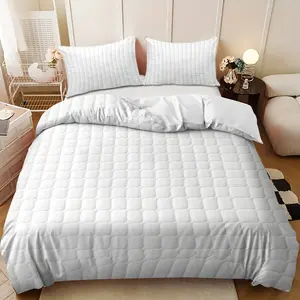 3-piece bedding set - White checkered geometric patchwork down comforter set (1 comforter cover + 2 pillowcases, filling not included) - A gift for family and friends, soft and comfortable, suitable for family bedrooms and guest rooms, Duvet set