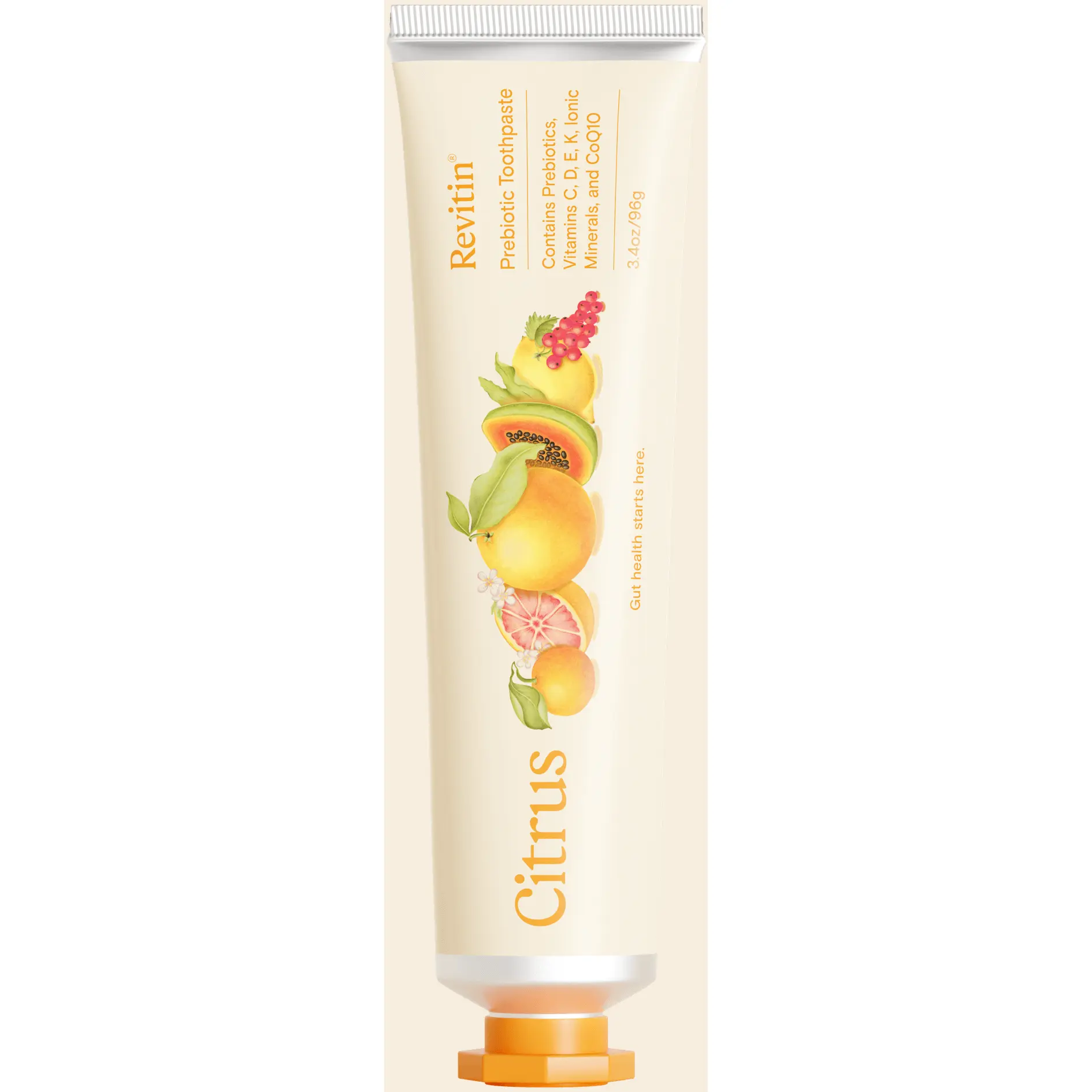 Revitin Prebiotic Toothpaste | Fluoride-Free Citrus Clean with Natural Whitening | Non-Toxic, Kid Safe, Dentist-Developed, SLS, Dye, Gluten & GMO Free | Pack of 3 Gentle Oral