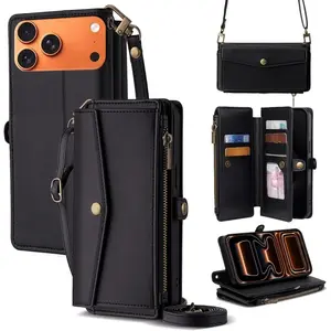 Phone Cases for iPhone 17 Pro Max 16 15 14 13 12 Pro Max Plus Folio Wallet Phone Case  Cash and Card Storage Adjustable Convertible Strap for Shoulder Crossbody Hand Carry for iphone 17 Pro Max
