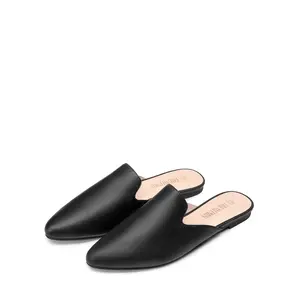 DREAM PAIRS Women's Pointed Toe Cuban Heel Slip-On Flat Mules - Stylish Footwear with Gold Chain Detail, Versatile Daily Wear Shoes