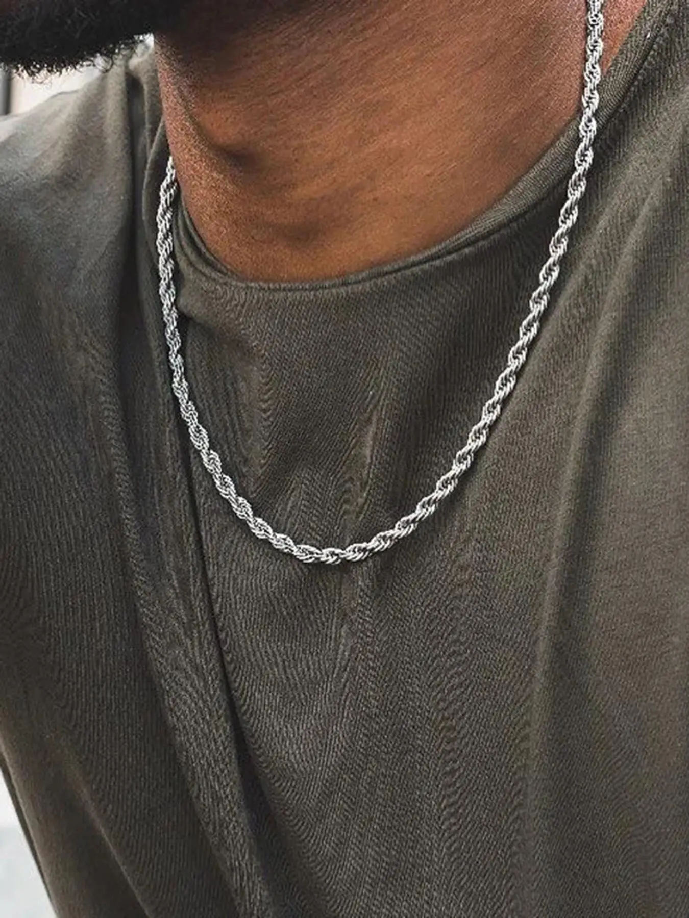 Men's Simple Plain Color Rope Chain Necklace, Stainless Steel Twisted Chain Necklace for Boyfriend, Fashion Accessories
