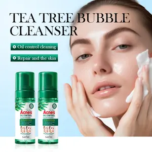 SADOER Tea Tree Anti-Acne Oil-Control Bubble Cleanser Natural Acne Removal Fades Marks Gentle Moisturizing Hydrating Oil-Controlling Cleansing Soothing Skin Care Facial