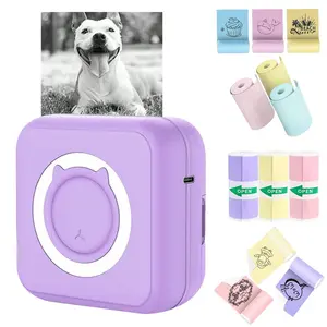 Portable Mini Printer, Portable Handheld Printer, 1 Set Wireless Mini Sticker Printer with Colored Self-adhesive Stickers*3 & Colored Paper*3, Portable Mini Photo Printer for Note Diary Memo Photo