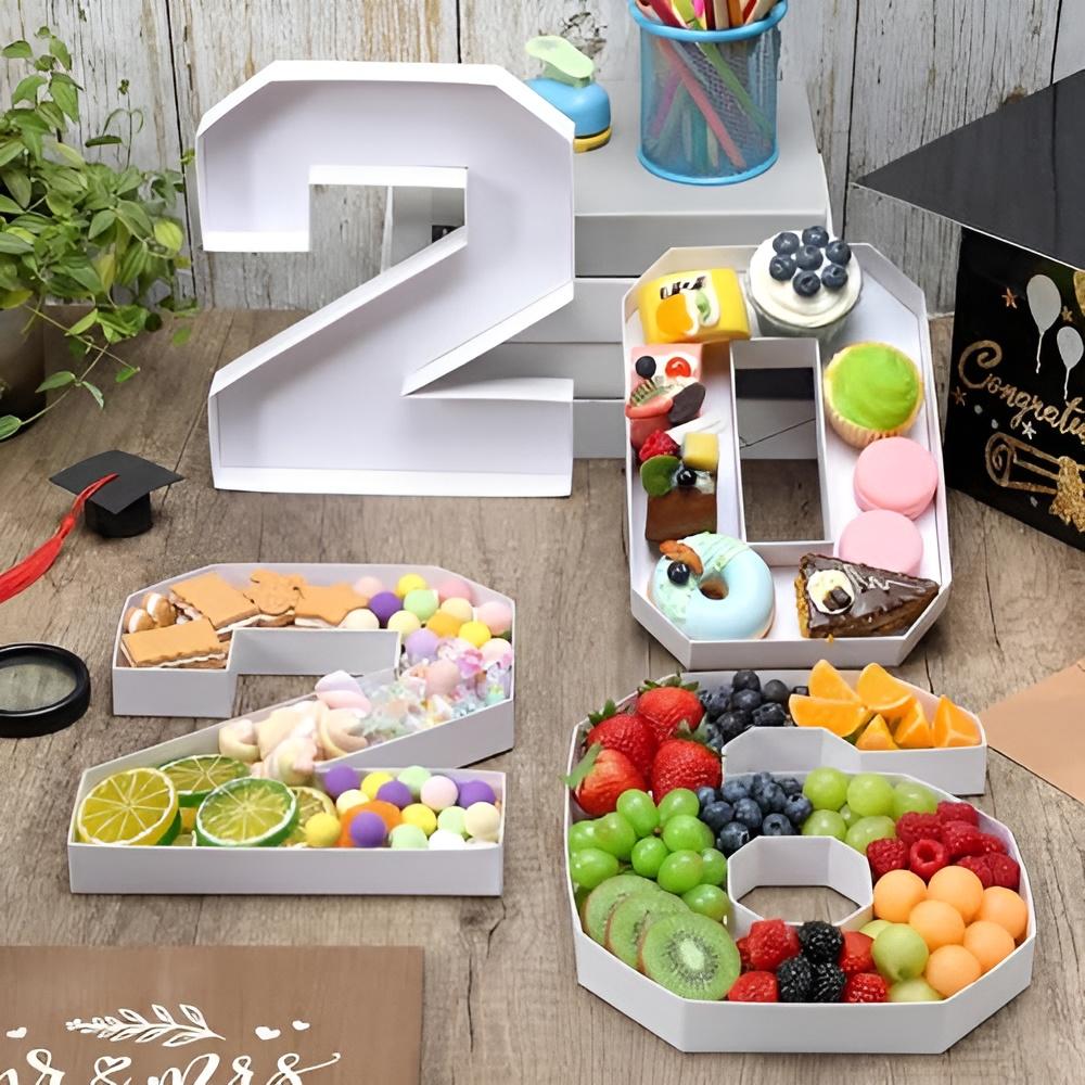 4 Pcs 2026 Graduation Fillable Number Trays 10" Cardboard Charcuterie, Dessert & Snack Serving Trays for Class of 2026 Party Supplies