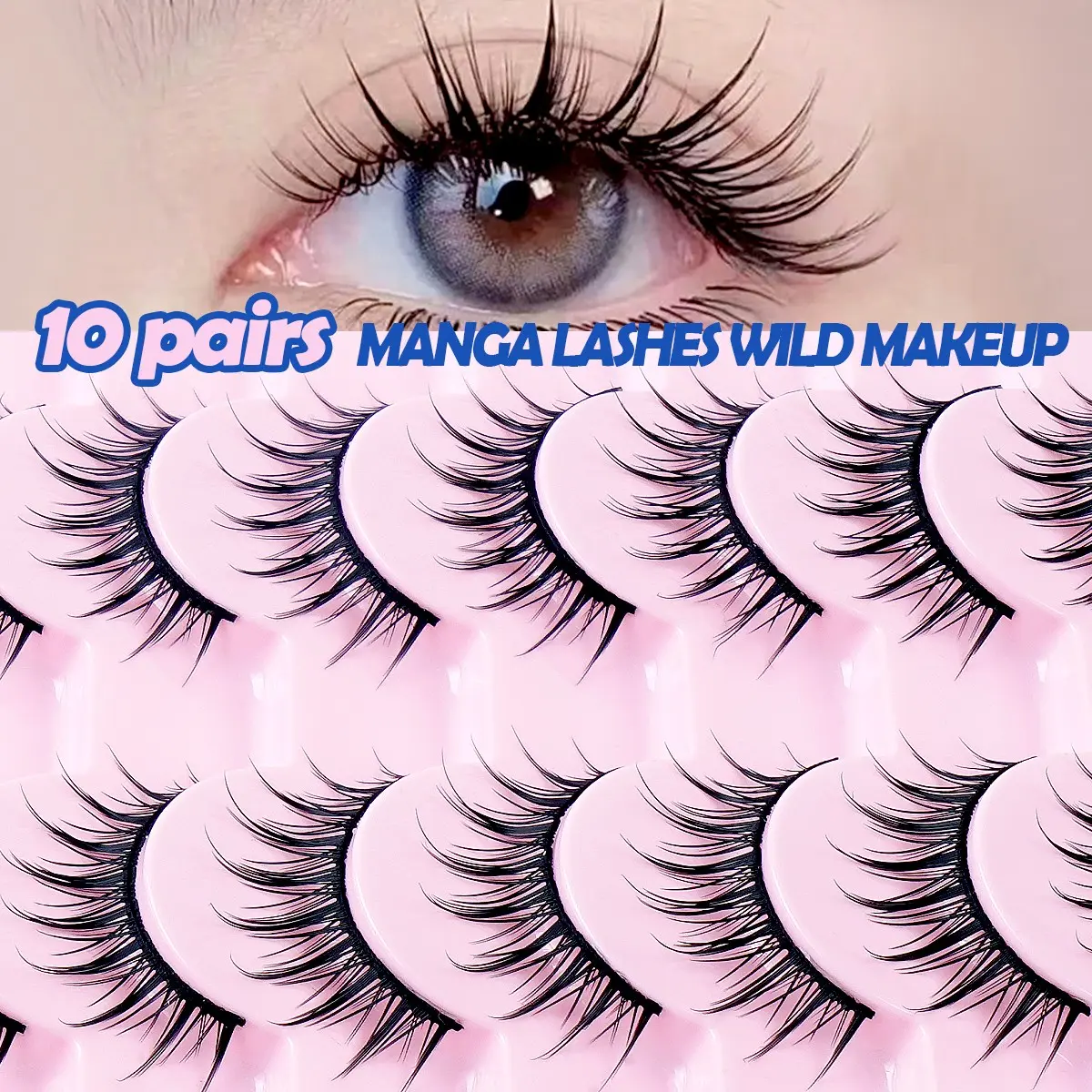 MAGEFY 10 Pairs Manga Lashes - D Curl Spiky Wispy False Eyelashes, Natural Fluffy & Voluminous, Soft Comfortable Band, Reusable & Long-Lasting, Perfect for Dramatic Anime Eye Makeup, Cosplay & Daily Wear, Cosmetic