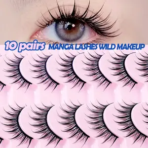 MAGEFY 10 Pairs Manga Lashes - D Curl Spiky Wispy False Eyelashes, Natural Fluffy & Voluminous, Soft Comfortable Band, Reusable & Long-Lasting, Perfect for Dramatic Anime Eye Makeup, Cosplay & Daily Wear, Cosmetic