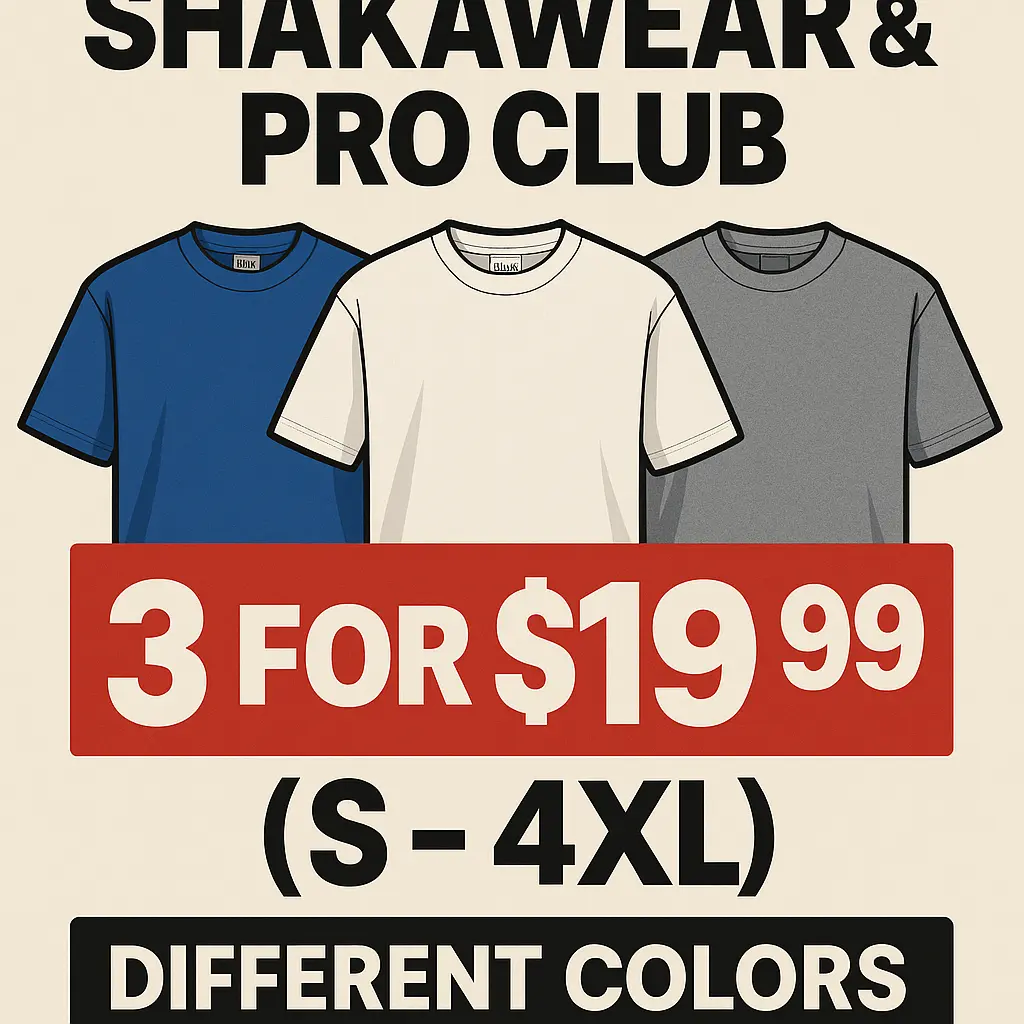 Shakawear Proclub - 3 for $19.99 Small to 4XL Sizes Different Colors Bulk Purchase Offer