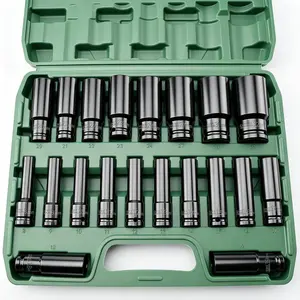 20 count 1/2 Inch Drive Deep  Socket Set Sleek Black Chrome Finish for  Durability and Performance Heavy Duty  Sockets Ideal for Mechanic Tool Sets Complete  Socket Set