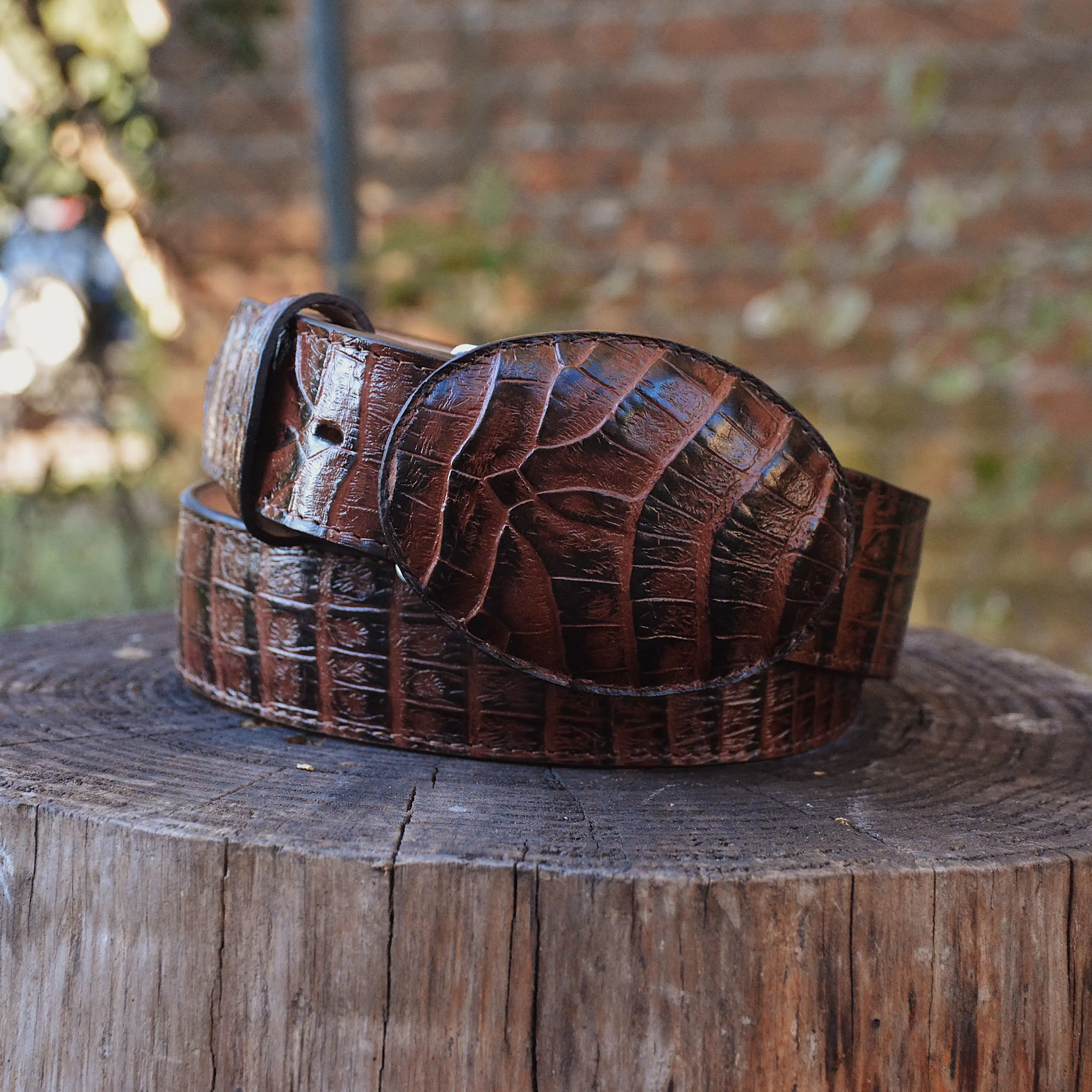 Men's Print Crocodile Belly Brown Belt