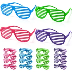 Novelty Place 12 Pack Shutter Glasses Shades Sunglasses, Neon Color Plastic Glasses for Kids and Adults 80's Party Props(4 Colors)