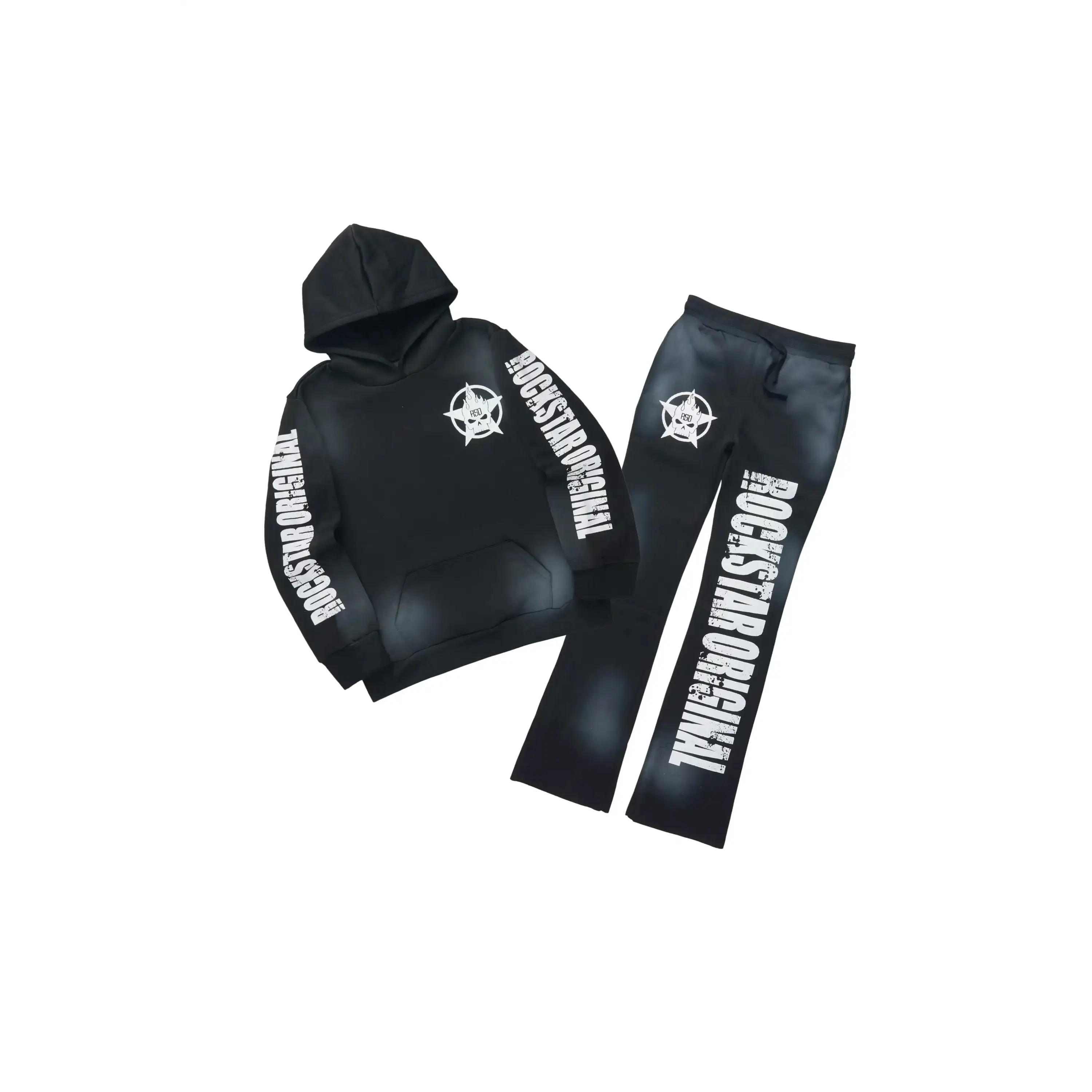 Boys Keve Black Hoodie Stacked Track Pant Set Boys Keve Black Hoodie Stacked Track Pant Set