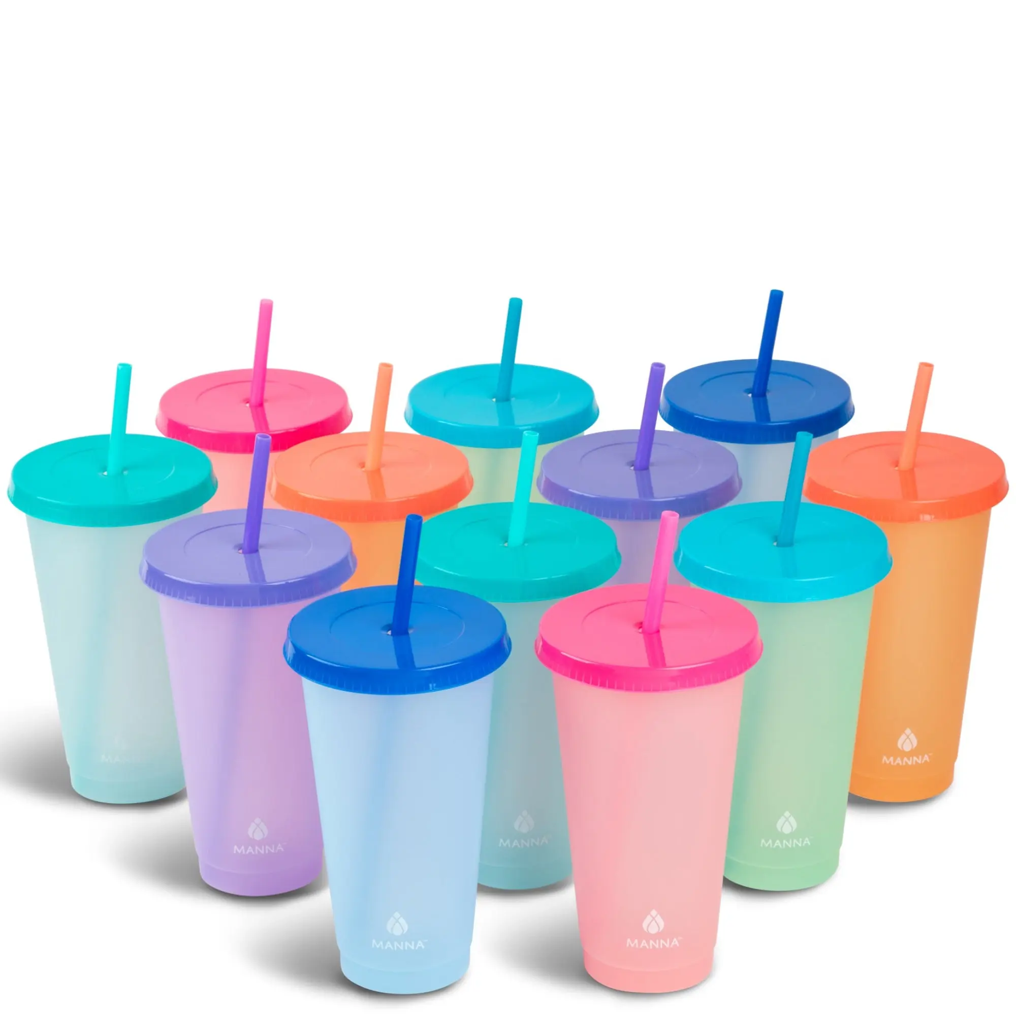 24-Piece Pastel Thermochromic Water Tumbler Set - Non-Toxic, Reusable, Washable, Portable 7"h x 2.25"w Color-Change Effect Cup & Colorful Water Bottle, Stackable for Storage, Ideal for Daily Kitchen Use