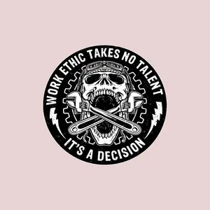 Work Ethic Takes No Talent Sticker, Skull Mechanic Wrench Decal, Hard Work Quote Vinyl Decal, Blue Collar Garage Tool Sticker, Waterproof Sticker