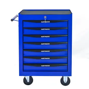 Rolling Metal Tool Chest with 7 Drawers, 20" 7-Drawer Tool Chest Cabinet with Ball Bearing Drawer Slides, Steel Tool Storage Box Organizer -BLACK&BLUE    RR