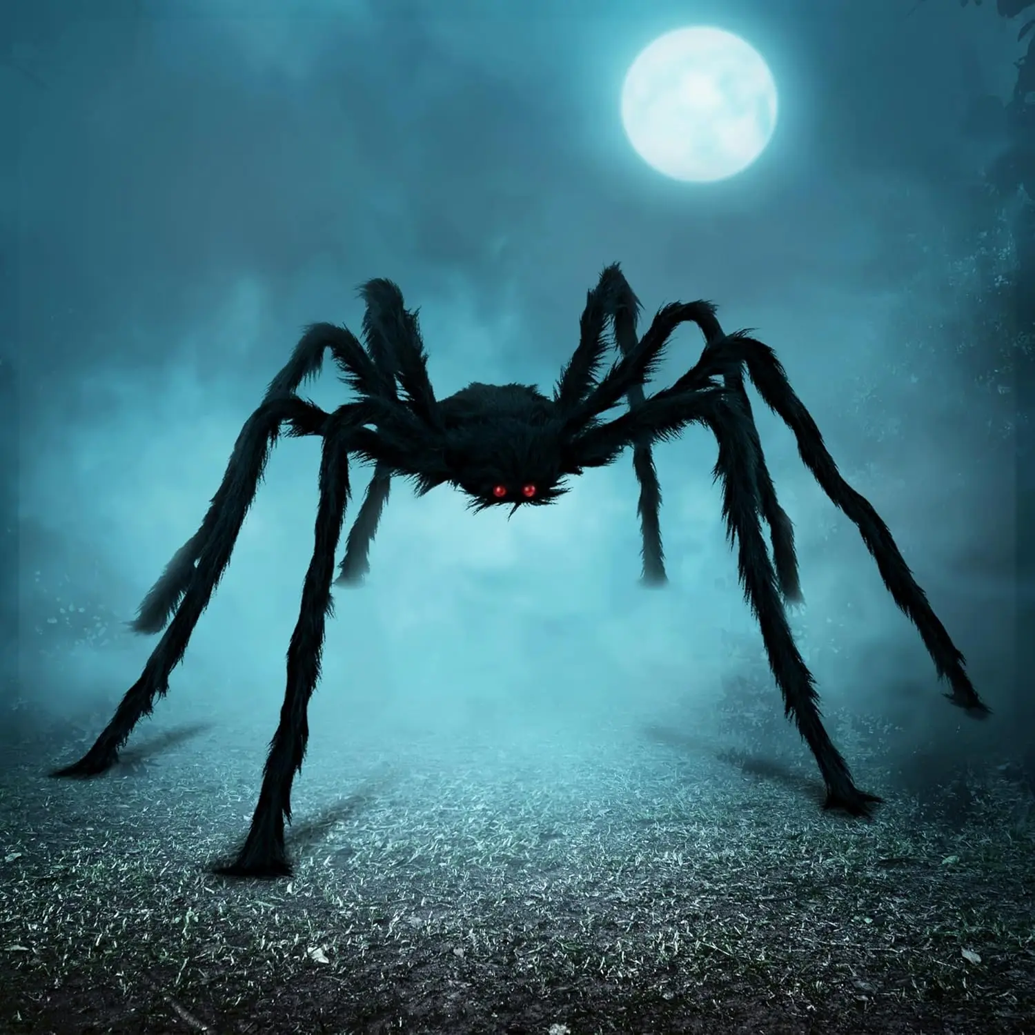 Halloween Outdoor Decorations Giant Spider 5Ft Black – Large Spider for Yard Lawn Garden Patio, Indoor Haunted House Prop Home Party Decor
