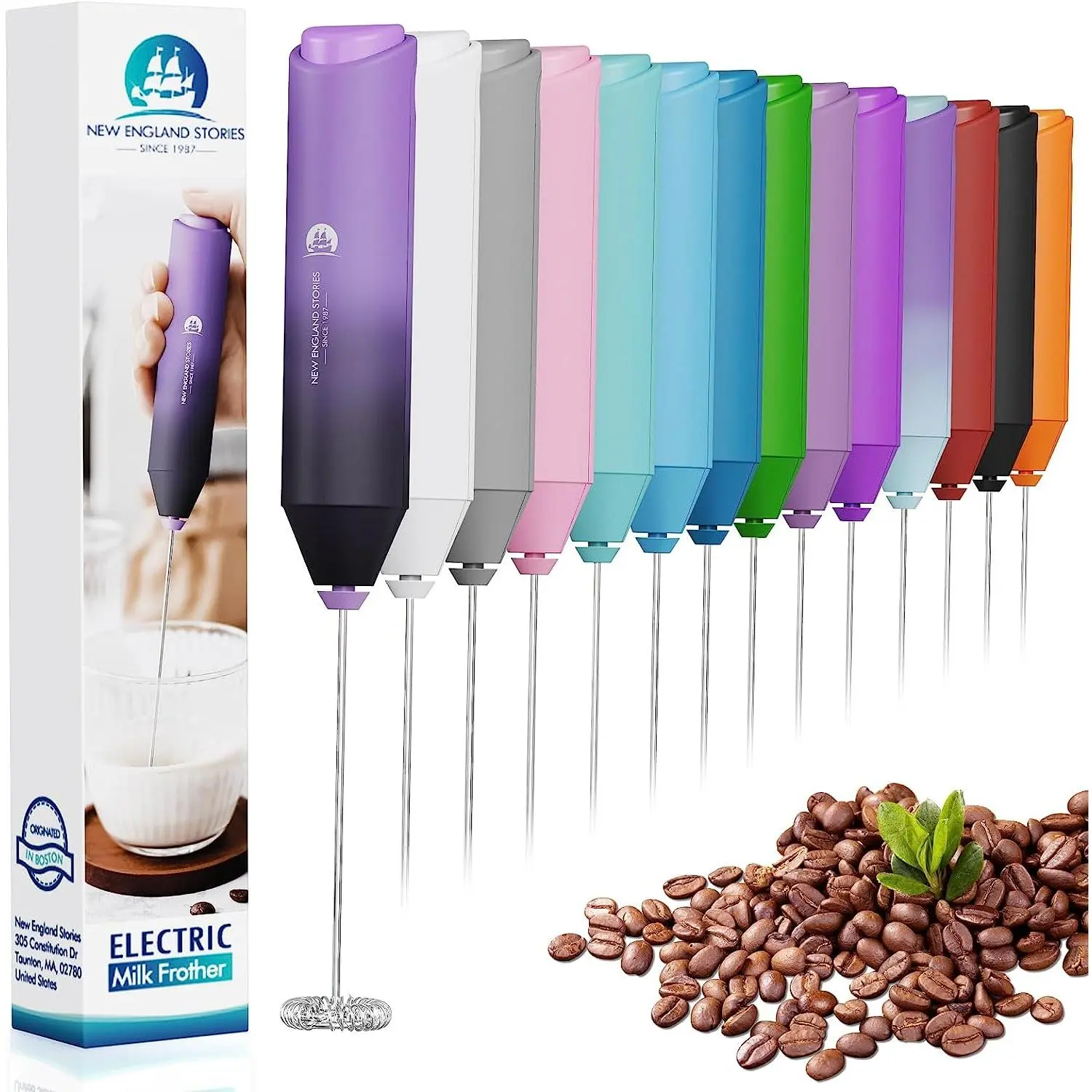 New England Stories Powerful Milk Frother Wand - Mini Cordless Hand Mixer Coffee Equipment for Coffee, Cappuccino - No Stand, Galaxy Design, Cordless Hand Mixers backtoschool