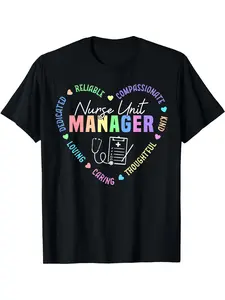 Nurse Unit Manager Appreciation T-Shirt - Black with Pink & Blue Lettering - Soft Breathable Fabric - Nursing Manager Gift for Women & Men - Hospital Staff Recognition Present - Machine Washable Everyday Workwear Tee Work Apparel Professional Design Ackno