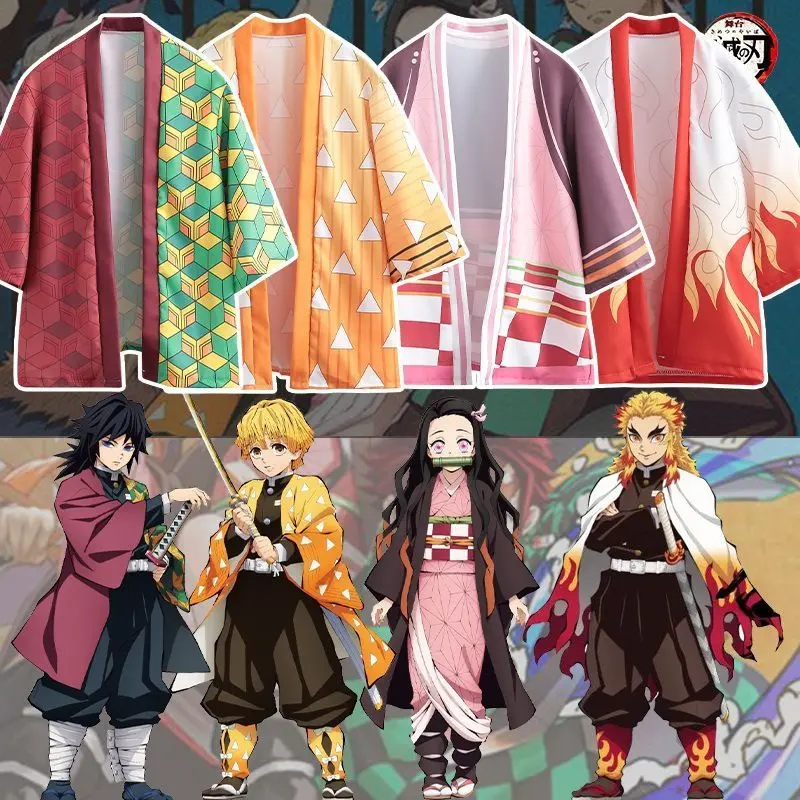 Anime Demon Slayer Cosplay Costume Cloak Kimetsu No Yaiba Haori Kimono Agatsuma Zenitsu Kochou Shinobu Summer Coat Shirt Trench