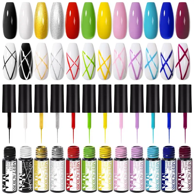 Nail Art Line Polish Gel Set, 12pcs/set Gel Based Nail Drawing Polish, DIY Painting Varnish Liner Nail Gel, Semi-permanent Soak Off UV LED Gel Nail Polish for Women, DIY French Manicure, Nail Products