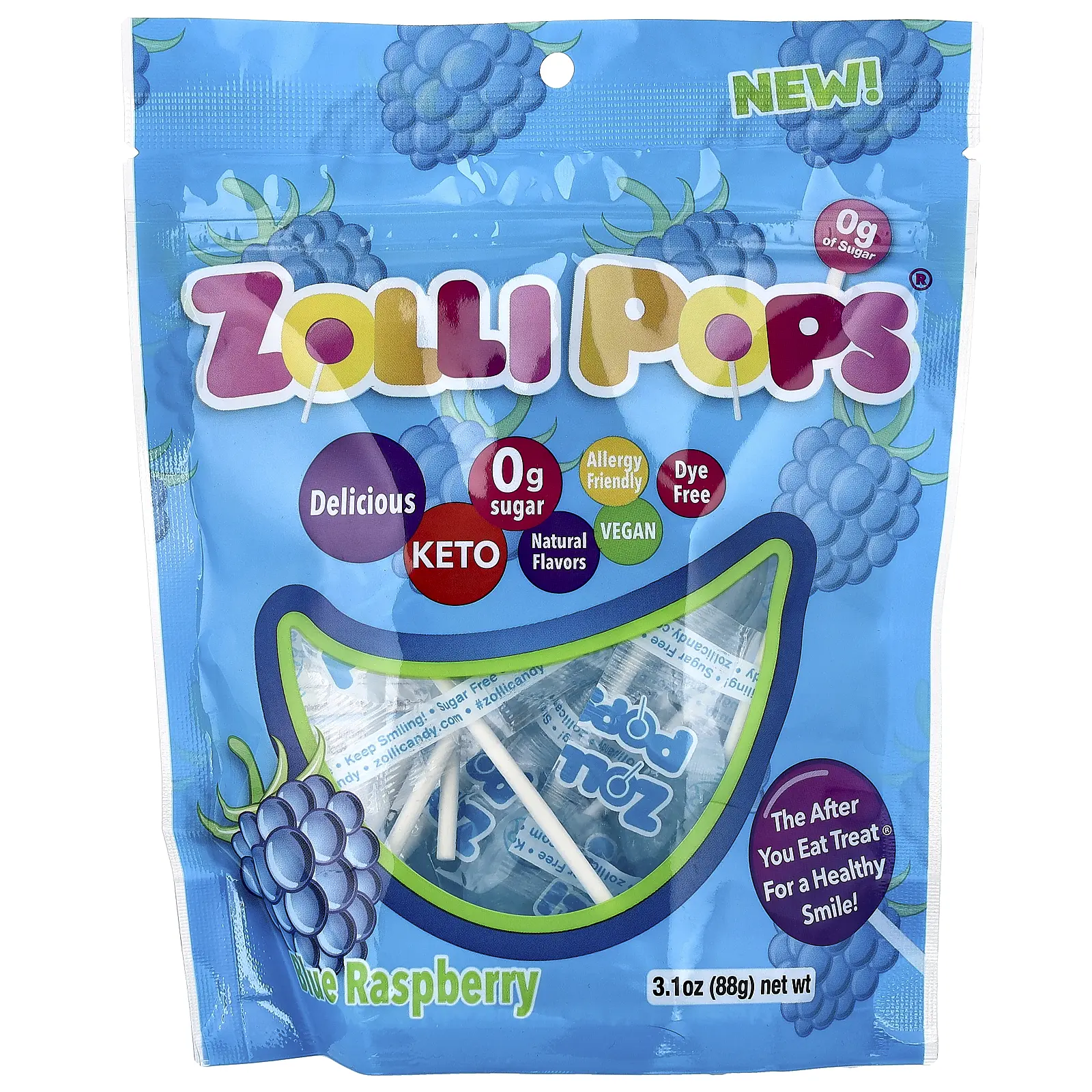 Zollipops The Clean Teeth Pops, Blue Raspberry, 3.1 oz (88 g)