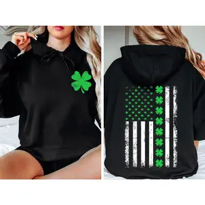 St. Patrick's Day American Flag Hoodie and Sweatshirt, Lucky Day Shirt, Four Leaf Clover Shirt, Saint Patrick's Gift, Irish Shirt, Lucky Crewneck