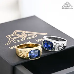 [Retro Baroque Style]BEASON jewelry European and American Trendy Chunky Gemstone Ring Personalized Luxury Men's Finger Ring