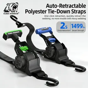 Kuma Warrior 2026 Newest Auto-Retractable Tie-Down Straps 1499LBS Heavy Duty for Motorcycle ATV Truck Cargo 2s Quick Retraction Weatherproof Anti-Corrosion Lashing Straps Off-Road Hauling Luggage Securing Auto-Lock Cam Buckle Straps 2-Pack