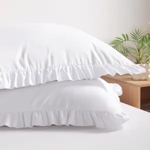 Ruffled Pillow Shams, Standard 20x26 Set of 2, Brushed Microfiber Pillowcases with Envelope Closure, Soft Wrinkle-Resistant, White