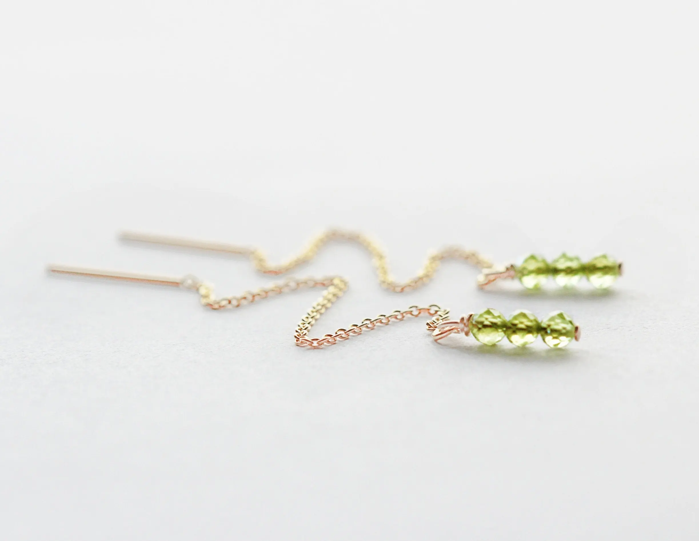 Peridot Threader Earrings - August Birthstone